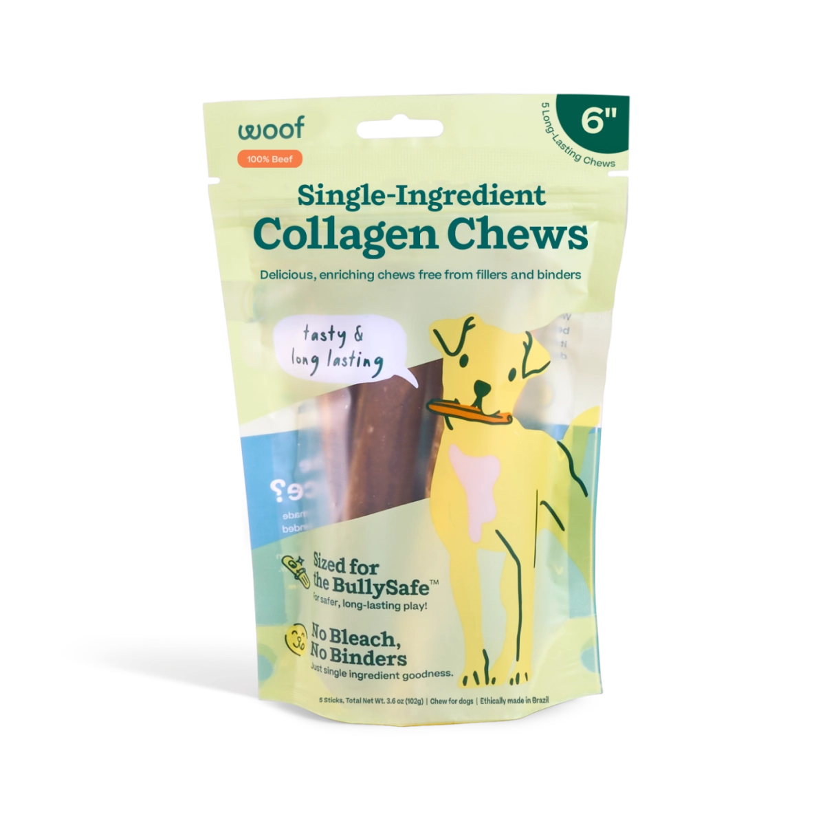 6" 100% Pure Collagen Sticks - 5 Pack