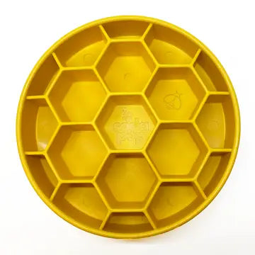 Yellow Honeycomb Slow Feeder Dog Bowl