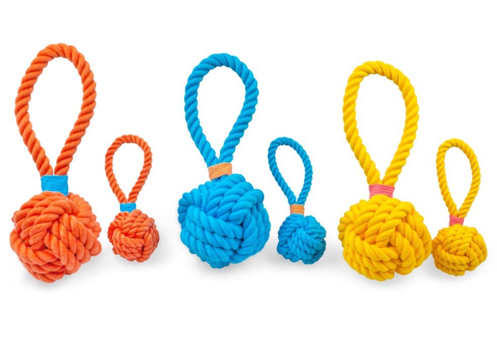 ThoozyPet Ball Tug Rope Dog Toy with Handle Yellow 5"