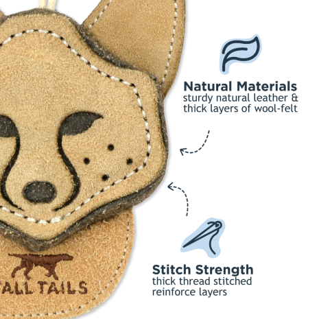 Natural Leather + Wool Scrappy Fox Dog Toy